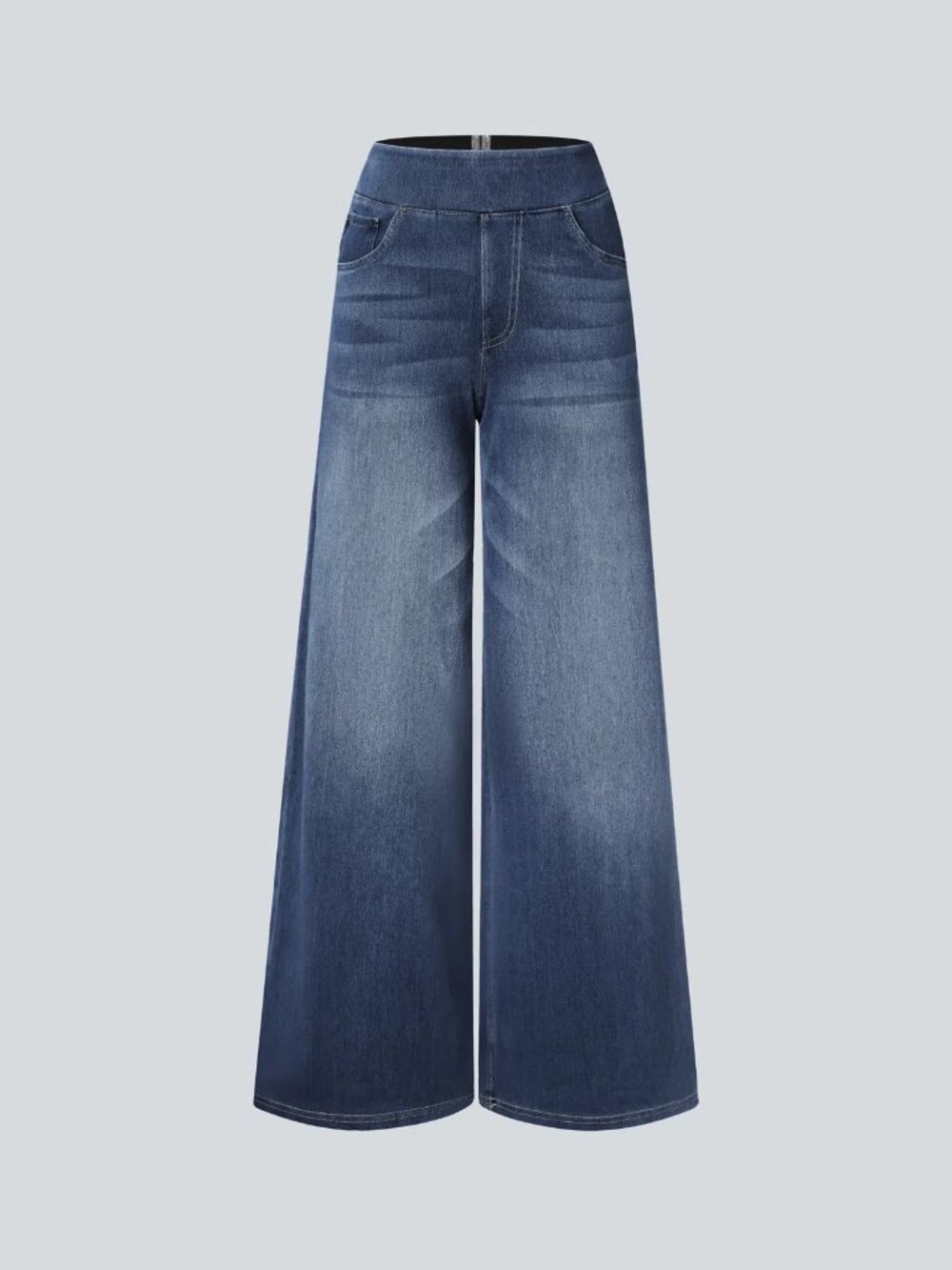 Halara Pull On High Rise Wide Leg Jeans Medium Wash Size L Tall Lightweight